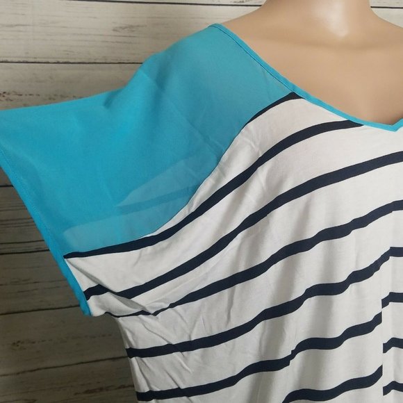 a.n.a. Woman Sz 1X White Black Stripes Sheer Teal - Picture 13 of 13